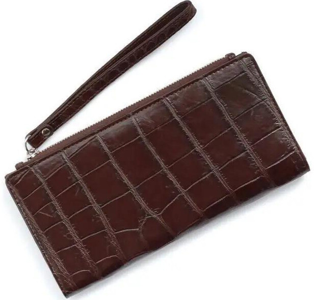 Гаманець із натуральної шкіри крокодила Ekzotic Leather коричневий на блискавці (cw 93_2)