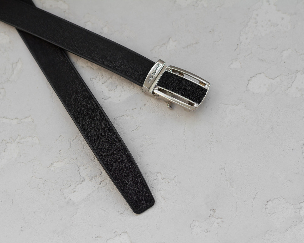 Ремень из кожи ската Ekzotic Leather Черный (stb10_2)
