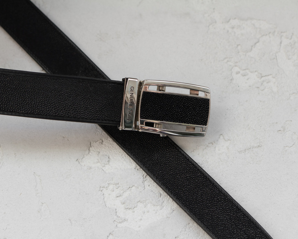 Ремень из кожи ската Ekzotic Leather Черный (stb10_2)