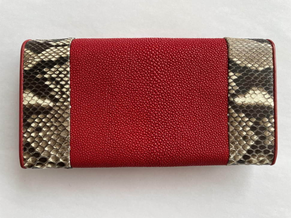 Гаманець жіночий із натуральної шкіри ската і пітона  Ekzotic Leather червоний (stw 29_6)
