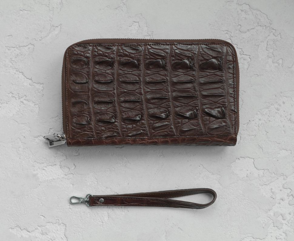 Барсетка из кожи крокодила на двух молниях Ekzotic Leather Коричневая (cb 23)