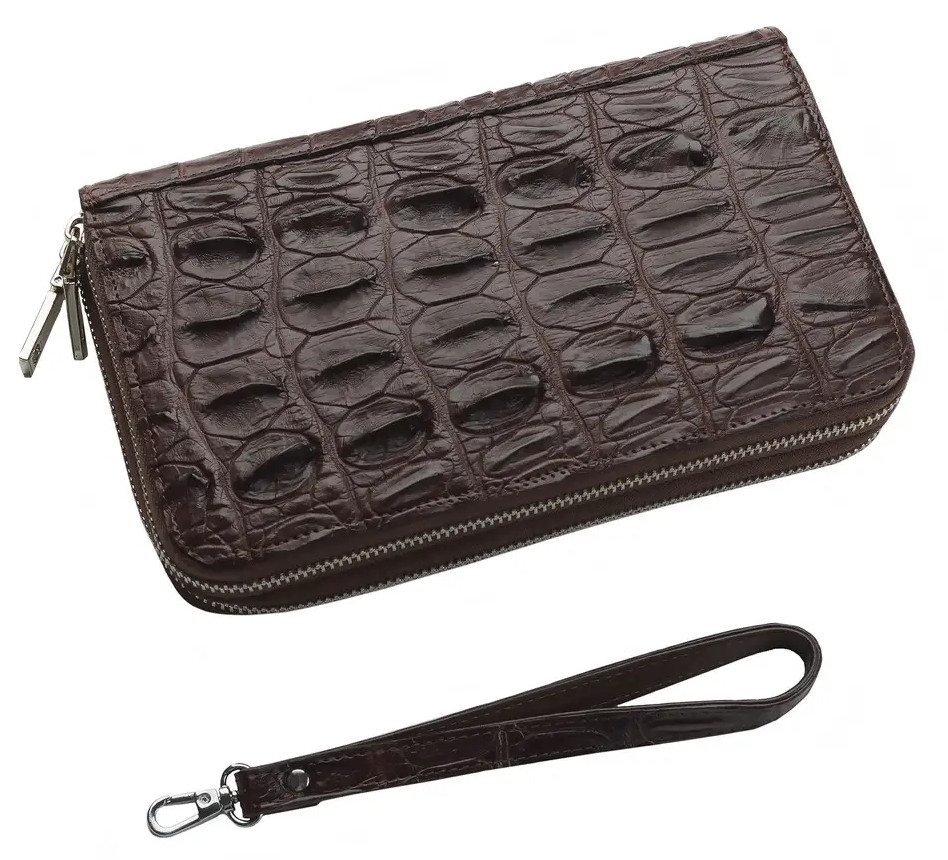 Барсетка из кожи крокодила на двух молниях Ekzotic Leather Коричневая (cb 23)