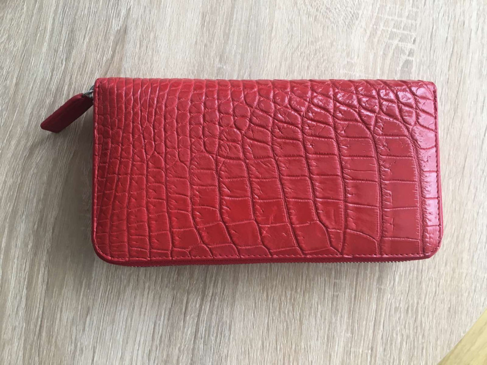 Гаманець портмоне клатч жіночий зі шкіри крокодила  Ekzotic Leather червоний на блискавці (cw01_4)