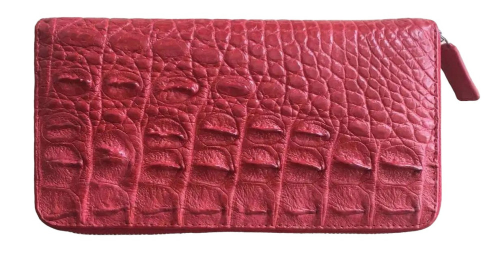 Гаманець портмоне клатч жіночий зі шкіри крокодила  Ekzotic Leather червоний на блискавці (cw01_4)