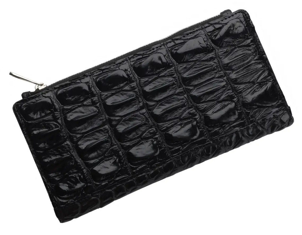 Кошелек из кожи крокодила на молнии Ekzotic Leather Черный (cw 80)