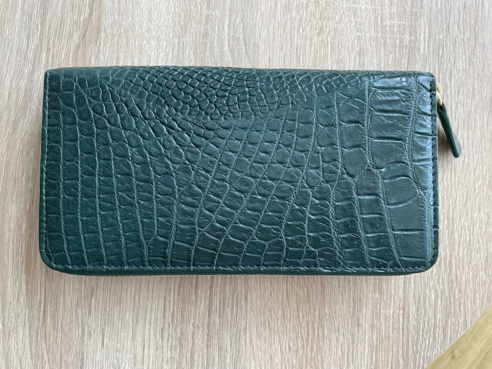 Гаманець портмоне жіночий зі шкіри крокодила на блискавці  Ekzotic Leather темно-зелений (cw 01)
