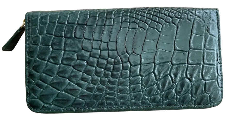 Гаманець портмоне жіночий зі шкіри крокодила на блискавці  Ekzotic Leather темно-зелений (cw 01)