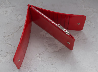 Кошелек визитница из кожи крокодила на молнии Ekzotic Leather Красный (cw 85)