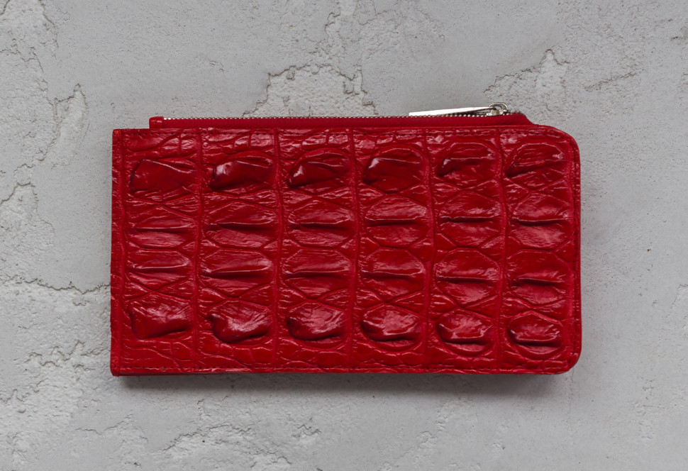 Кошелек визитница из кожи крокодила на молнии Ekzotic Leather Красный (cw 85)