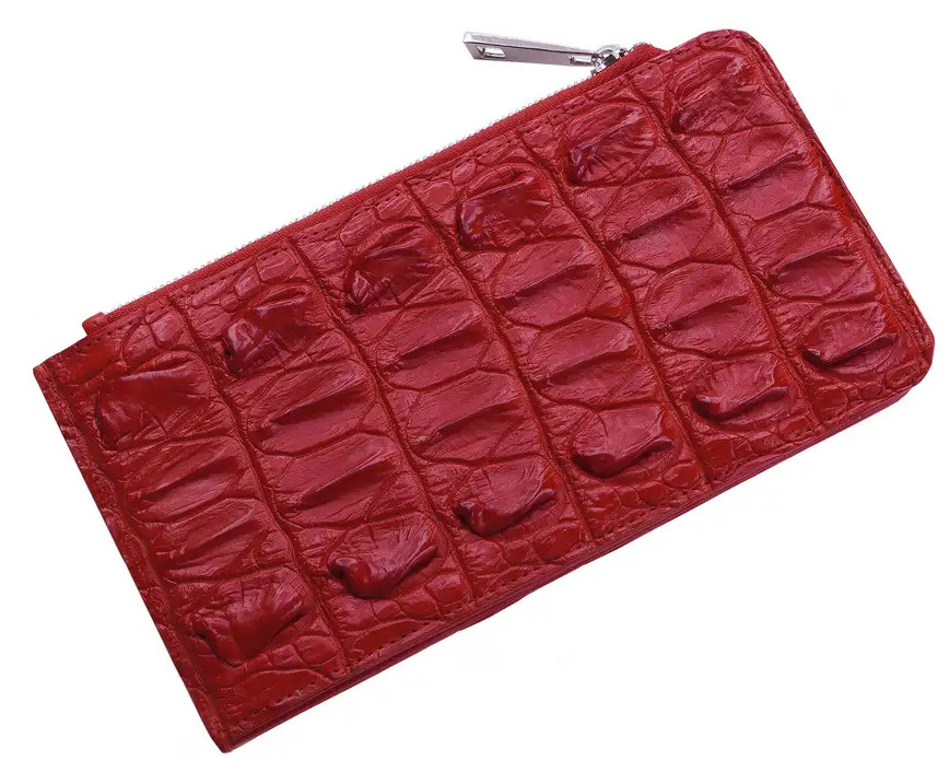 Кошелек визитница из кожи крокодила на молнии Ekzotic Leather Красный (cw 85)
