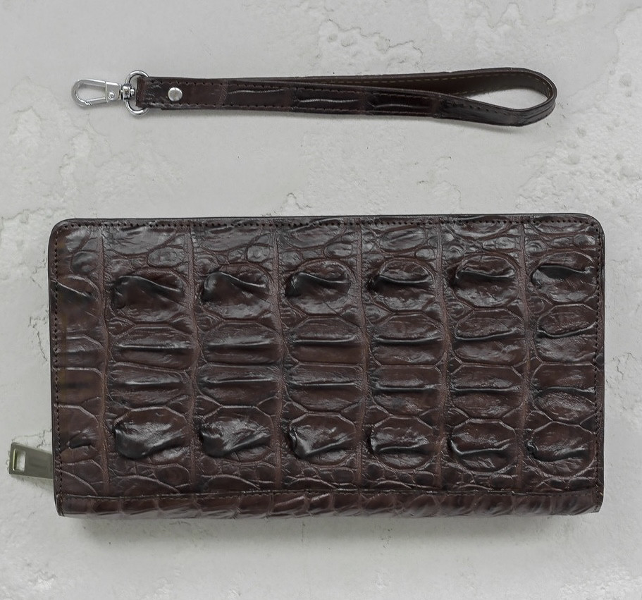 Кошелек из кожи крокодила на молнии Ekzotic Leather Коричневый (cw 84)