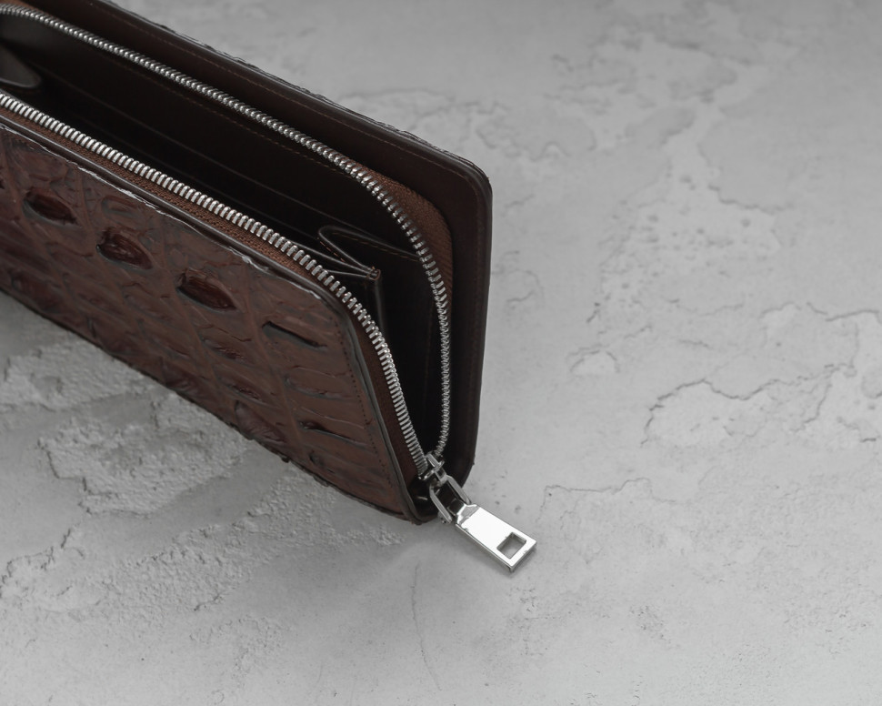 Кошелек из кожи крокодила на молнии Ekzotic Leather Коричневый (cw 84)