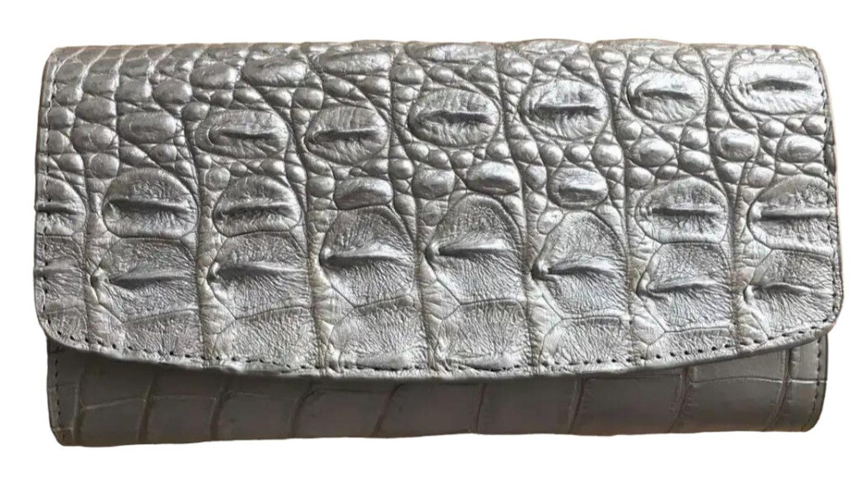 Гаманець портмоне жіночий із натуральної шкіри крокодила  Ekzotic Leather сріблястий (cw25_6)