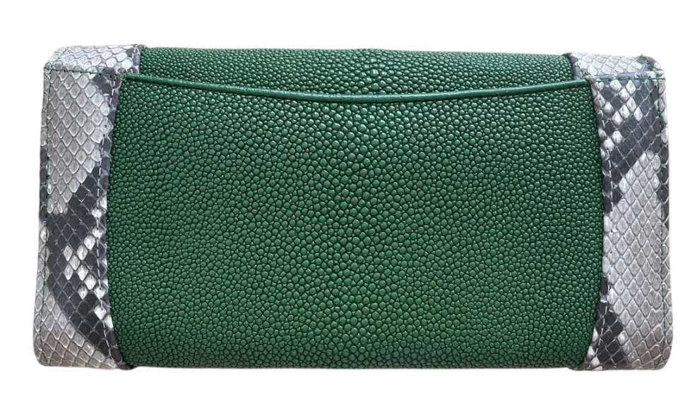 Гаманець із натуральної шкіри ската з пітоном  Ekzotic Leather зелений (stw 114_1)