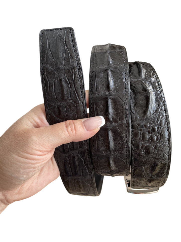 Ремінь чоловічий із натуральної шкіри крокодила  Ekzotic Leather чорний графітовий (crb 07_1)