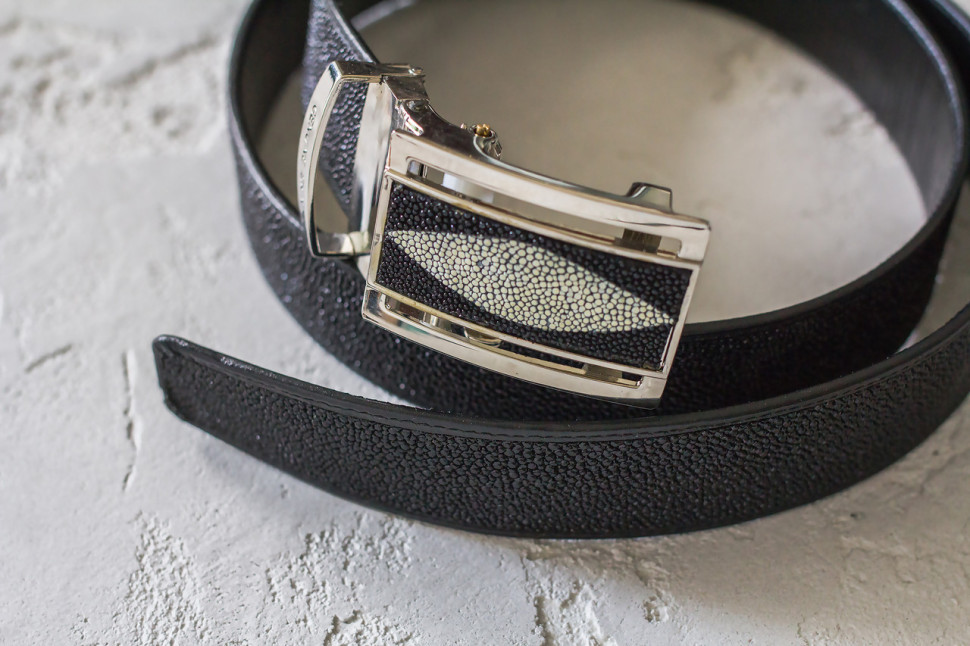 Ремень из кожи ската Ekzotic Leather Черный (stb03)