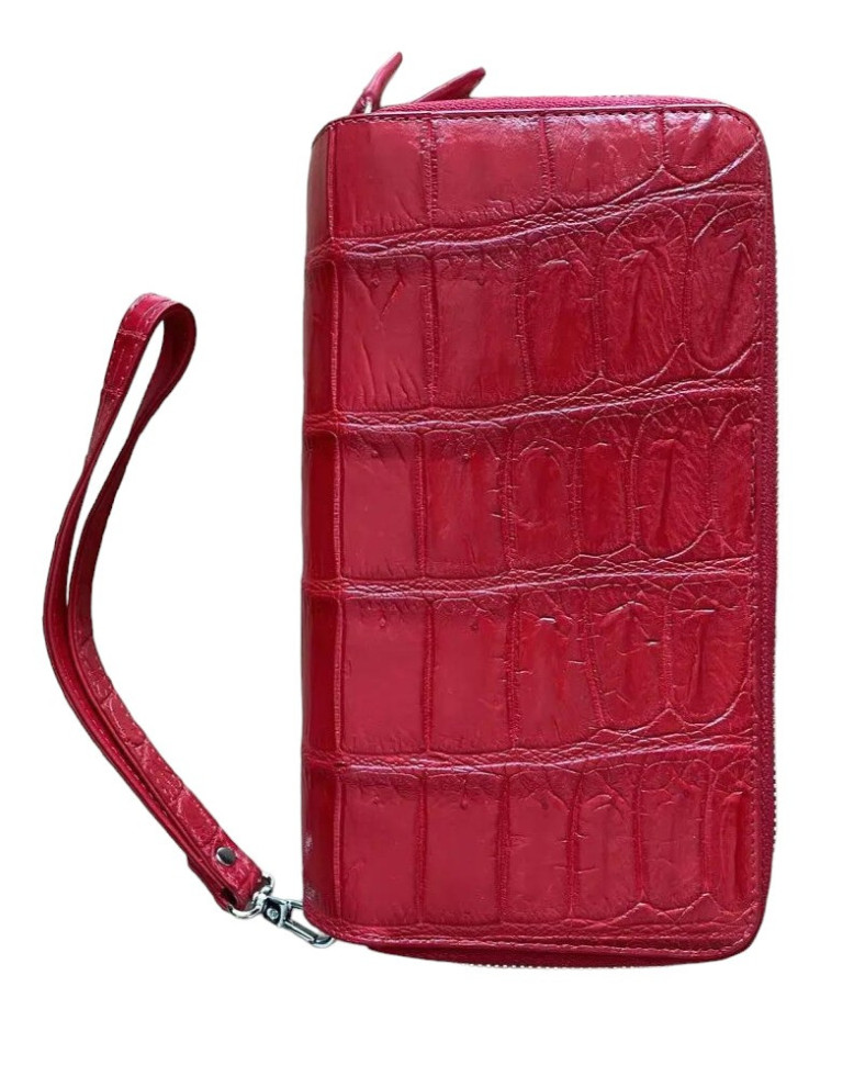 Клатч гаманець жіночий червоний із  шкіри крокодила на 2 блискавках  Ekzotic Leather (cb 06)