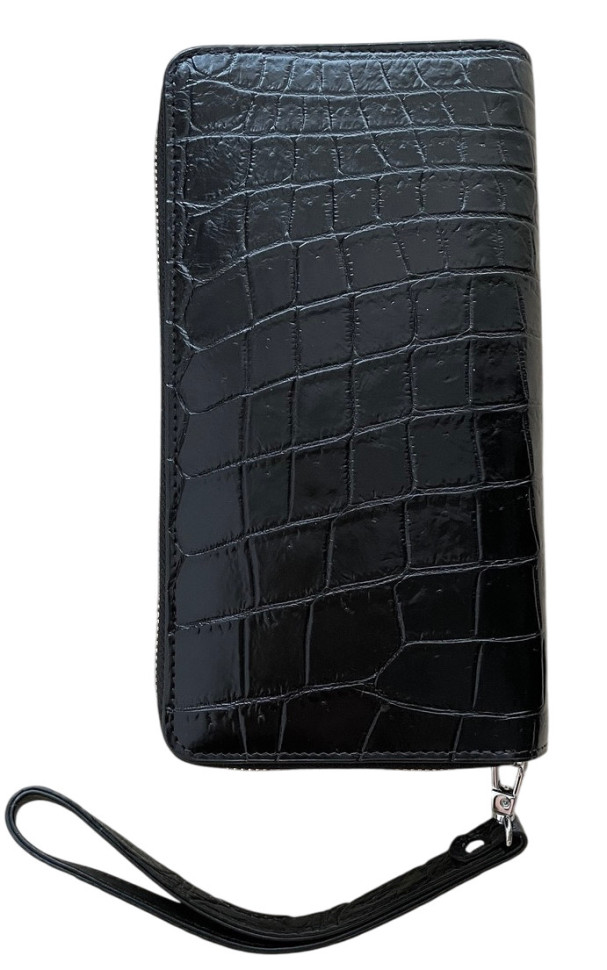 Гаманець клатч унісекс зі шкіри крокодила  Ekzotic Leather чорний глянець на 2 блискавках (cb 05)