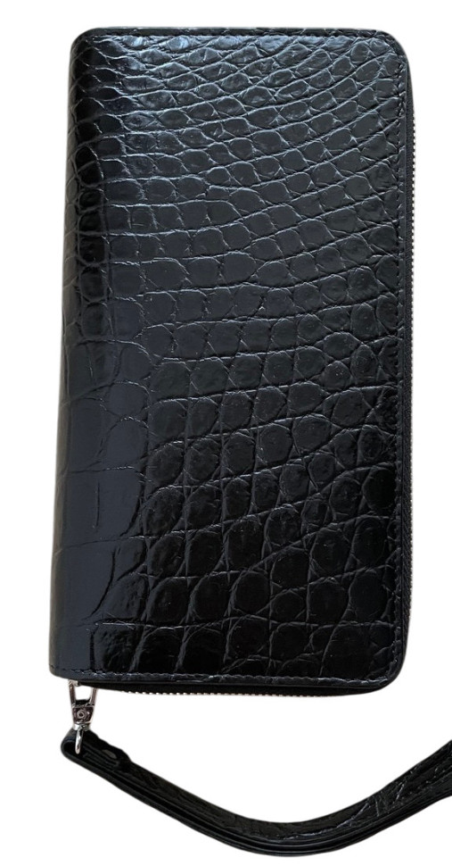 Гаманець клатч унісекс зі шкіри крокодила  Ekzotic Leather чорний глянець на 2 блискавках (cb 05)