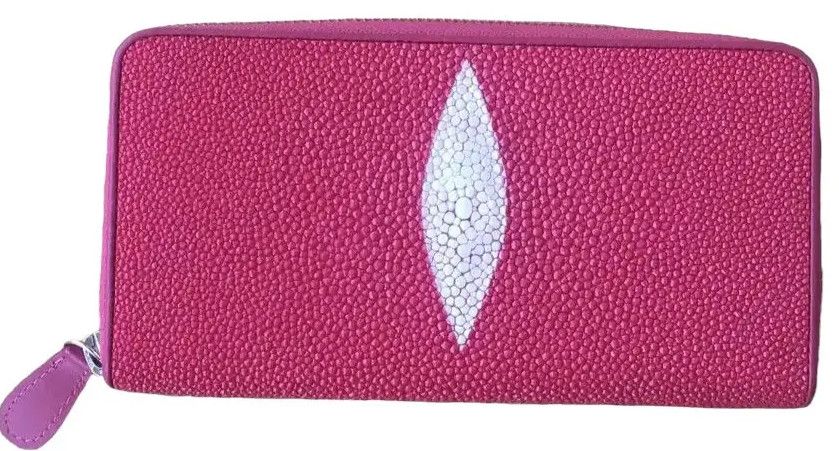 Гаманець портмоне жіночий зі шкіри ската на блискавці  Ekzotic Leather рожевий малиновий (stw 30_1)
