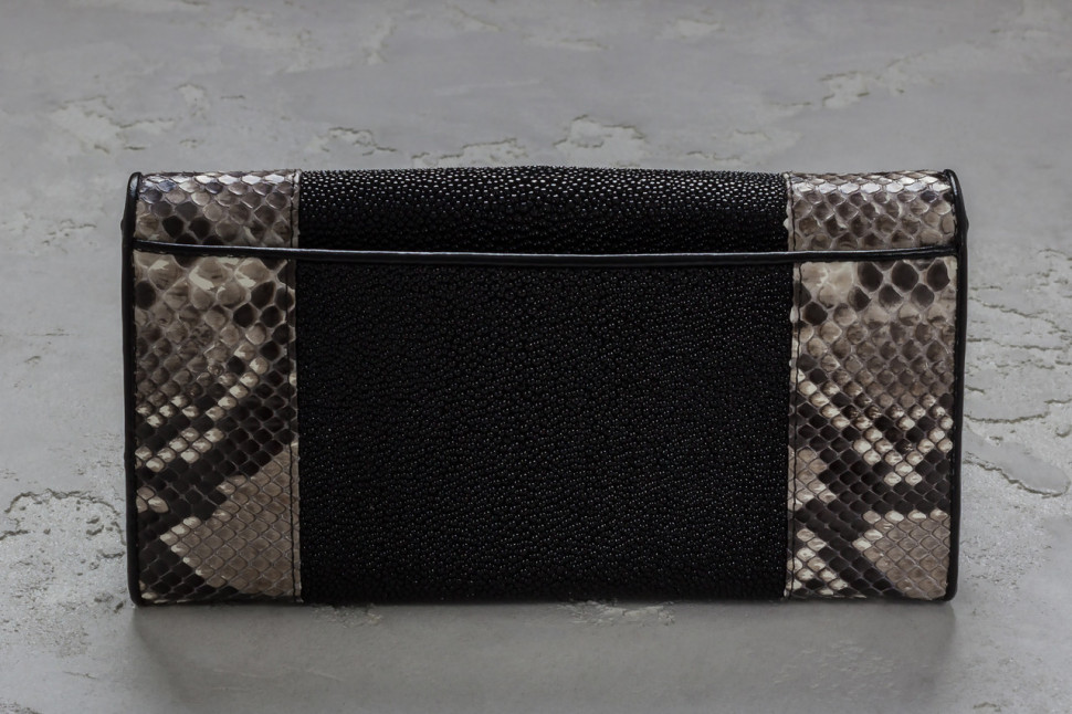 Кошелек Черный  Ekzotic Leather из кожи ската с питоном (stw 12)