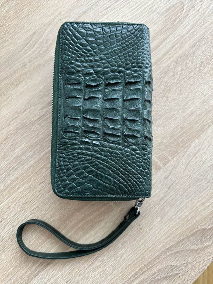 Гаманець клатч із натуральної шкіри крокодила на двох блискавках  Ekzotic Leather зелений (cb07)