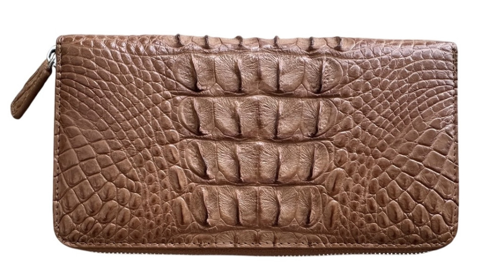 Гаманець із натуральної шкіри крокодила світло-коричневий  Ekzotic Leather коньячний на блискавці