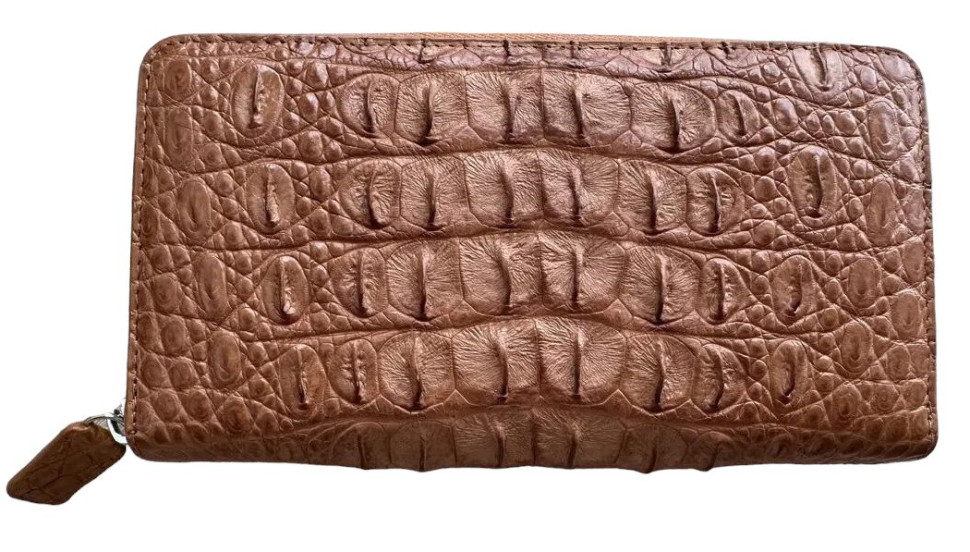 Гаманець із натуральної шкіри крокодила світло-коричневий  Ekzotic Leather коньячний на блискавці
