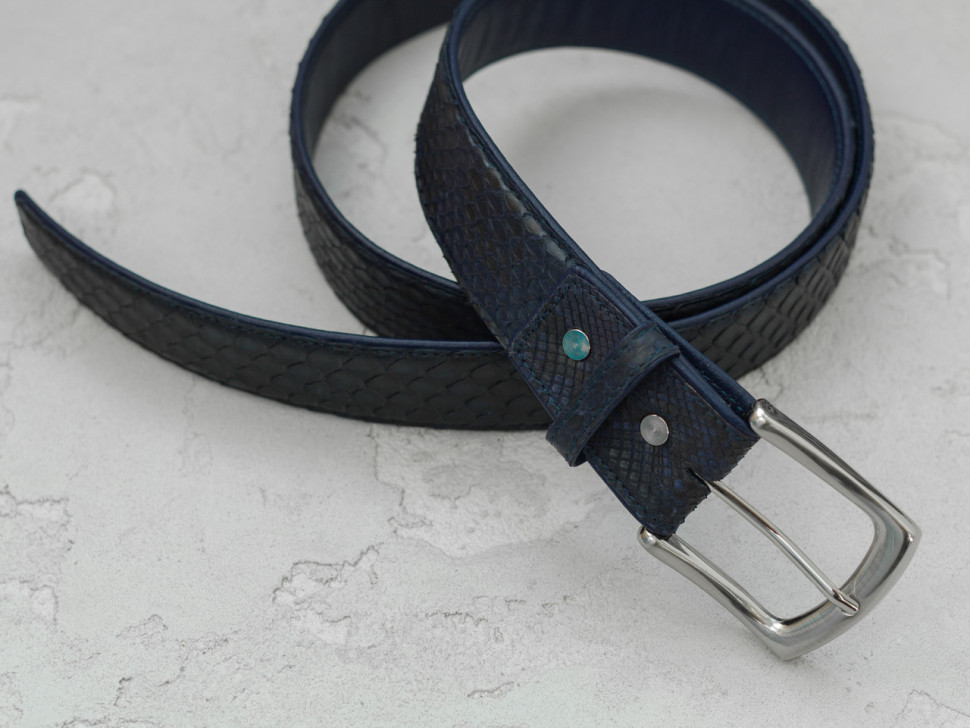 Ремень из кожи питона Ekzotic Leather Cиний (snb 05_3)