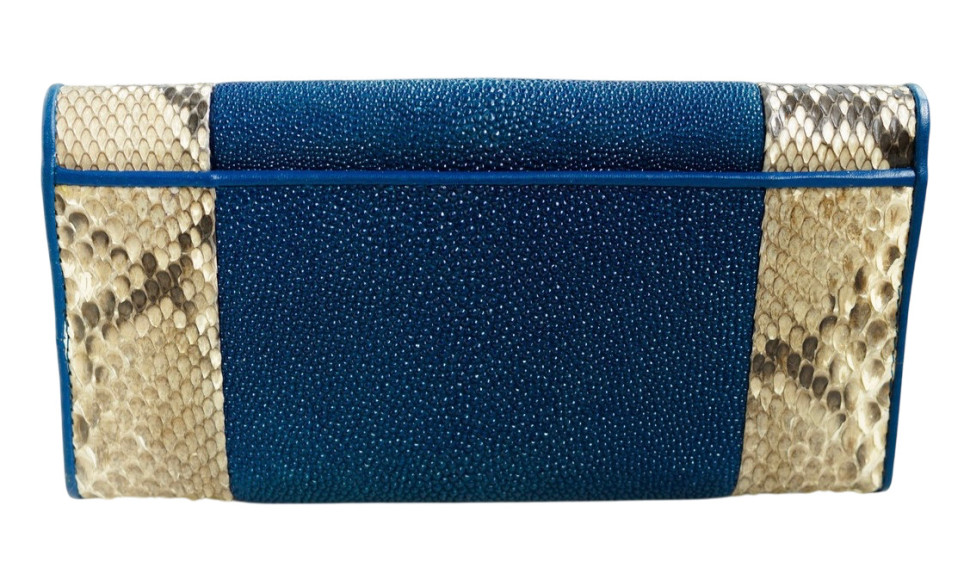 Кошелек синий Ekzotic Leather из кожи ската с питоном Синий