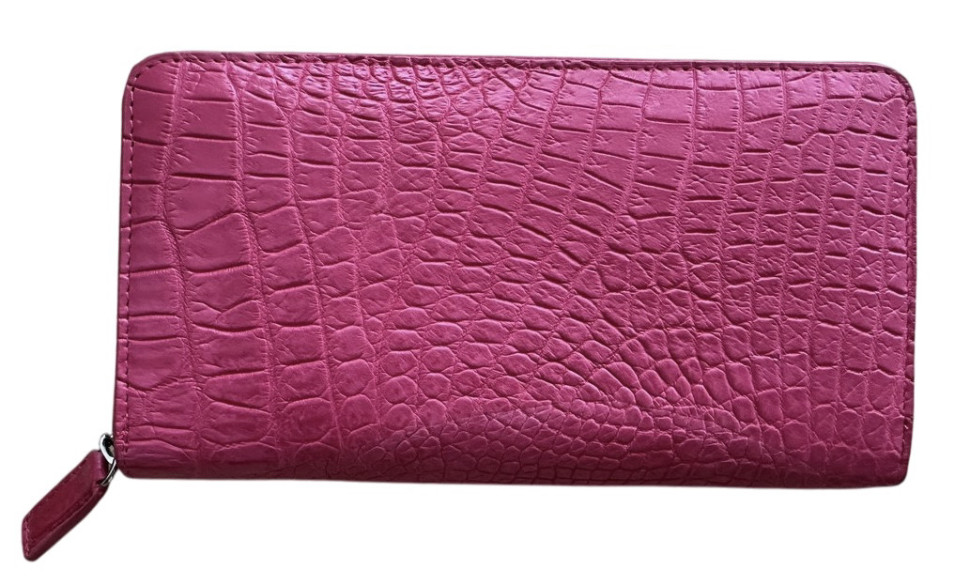 Гаманець жіночий рожевий на блискавці зі шкіри крокодила Ekzotic leather (cw01_5)