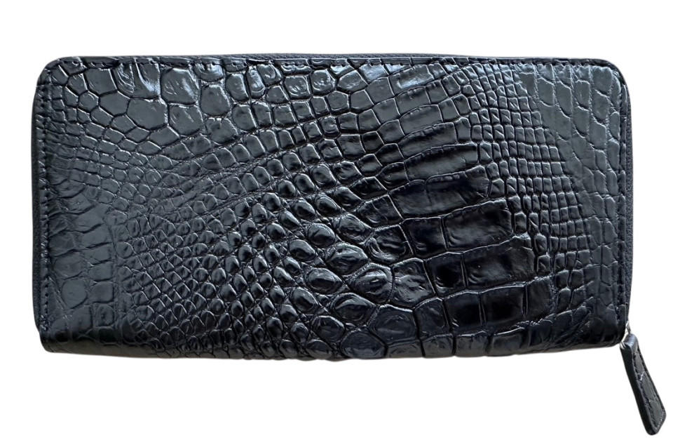 Гаманець із натуральної шкіри крокодила чорний на блискавці Ekzotic leather (cw03_1)
