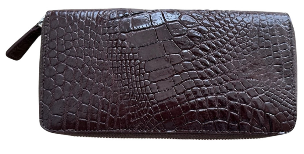Гаманець із натуральної шкіри крокодила коричневий Ekzotic leather на блискавці (cw03_2)
