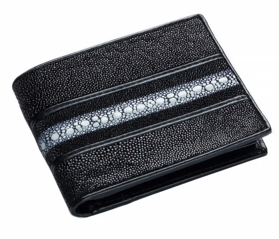 Кошелек из кожи ската с белым ремешком  Ekzotic Leather Черный (stw10_1)