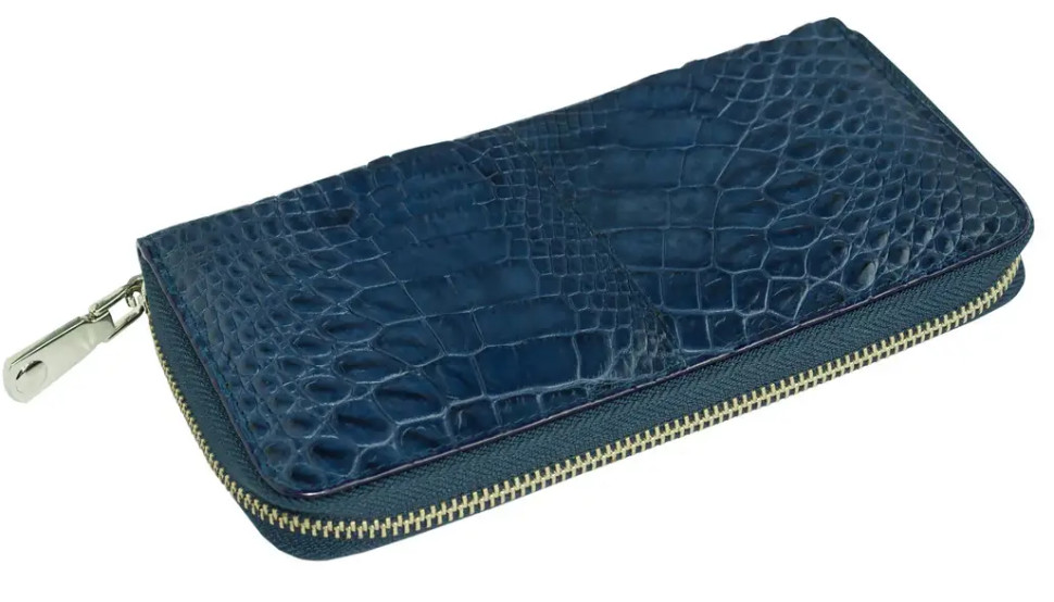 Кошелек Ekzotic Leather из натуральной кожи крокодила Синий (cw 82_3)