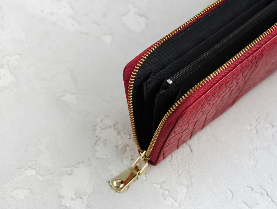 Кошелек Ekzotic Leather из натуральной кожи крокодила Красный  (cw 82_5)