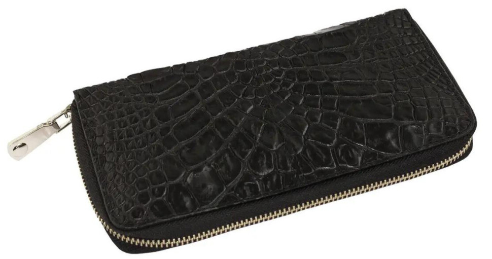 Кошелек Ekzotic Leather из натуральной кожи крокодила Черный  (cw 82_6)