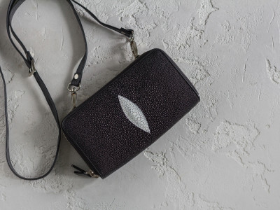Клатч из кожи морского ската на двух молниях Ekzotic Leather Черный (sb03)