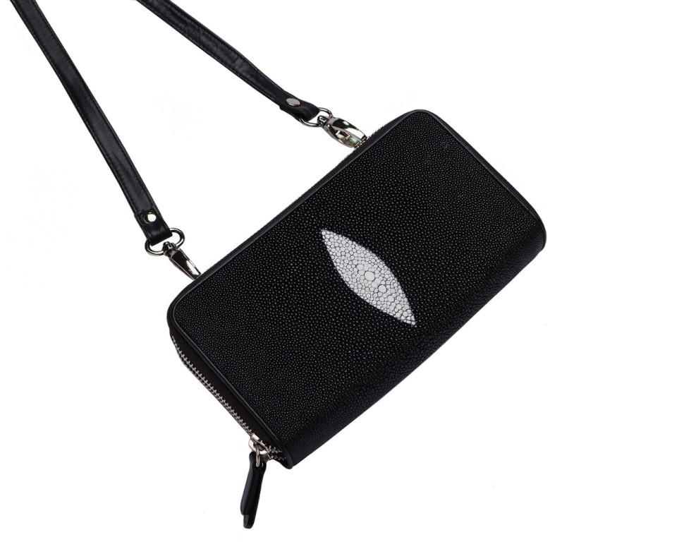 Клатч из кожи морского ската на двух молниях Ekzotic Leather Черный (sb03)