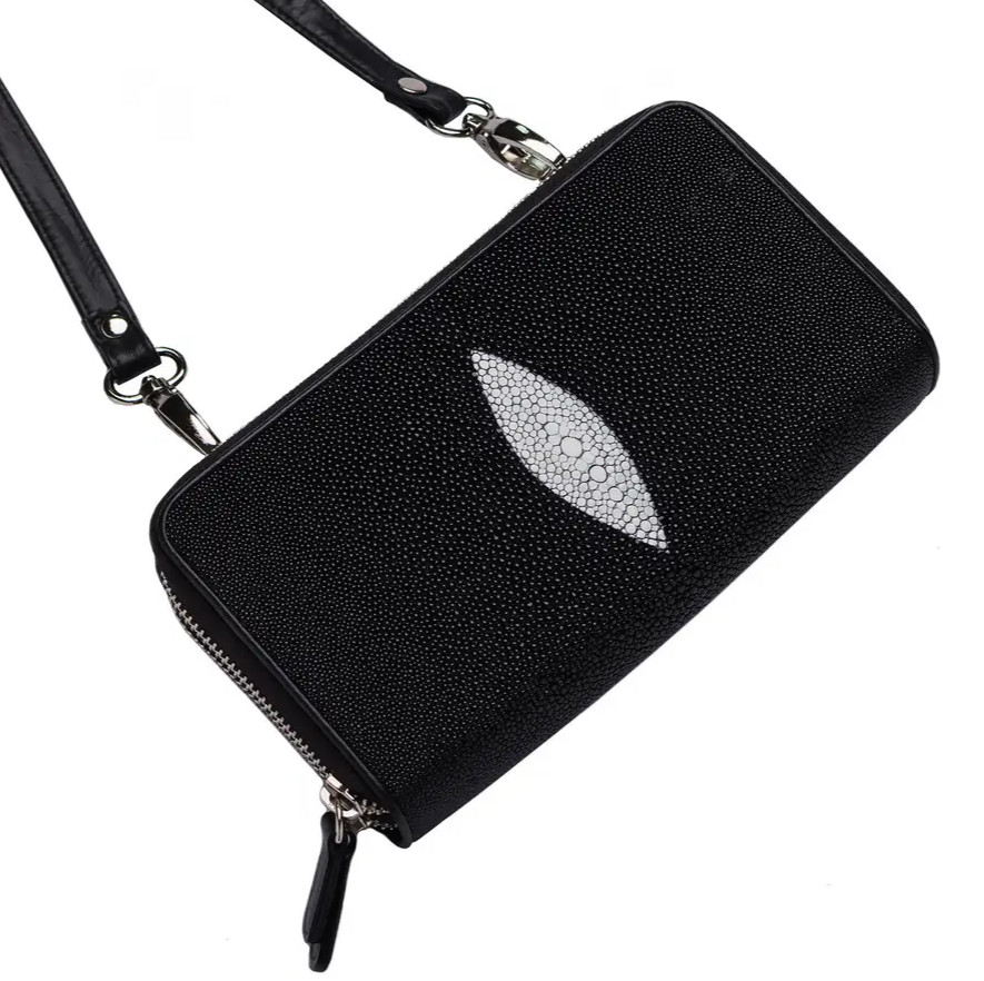 Клатч из кожи морского ската на двух молниях Ekzotic Leather Черный (sb03)