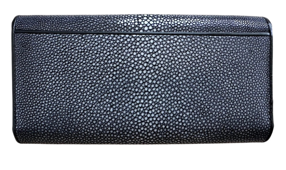 Гаманець жіночий із натуральної шліфованої шкіри ската чорний Ekzotic leather (stw4)