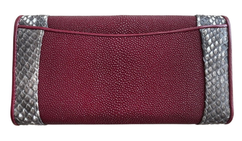 Кошелек из кожи ската с питоном  Ekzotic Leather Бордовый ( stw 114)