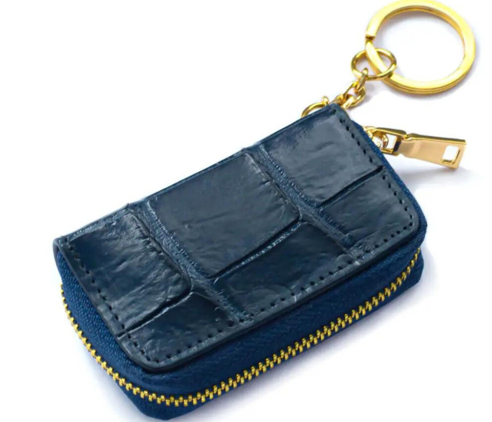 Ключница из кожи крокодила для авто-ключа на молнии брюхо Ekzotic Leather Синяя  (ck04_1)