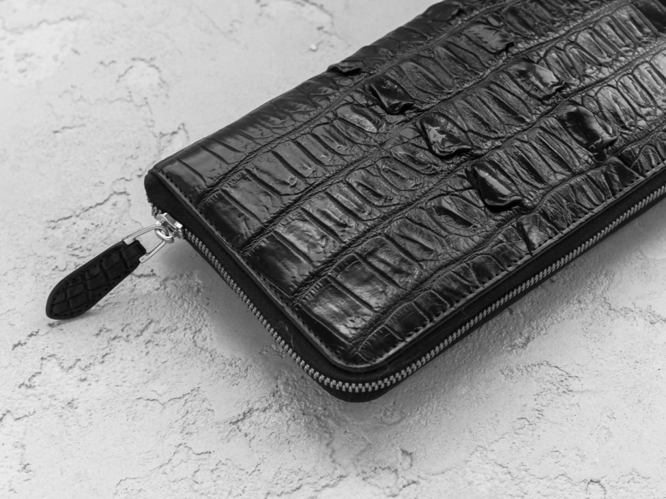 Барсетка из кожи крокодила на молнии Ekzotic Leather Черная (cb 03_1)