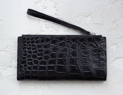 Кошелек из кожи крокодила на молнии Ekzotic Leather Черный (cw 93_1)