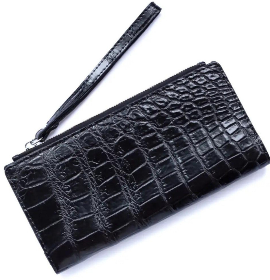 Кошелек из кожи крокодила на молнии Ekzotic Leather Черный (cw 93_1)