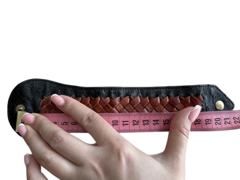 Браслет із натуральної шкіри страуса Ekzotic Leather чорний з коричневим плетінням (ob 05)