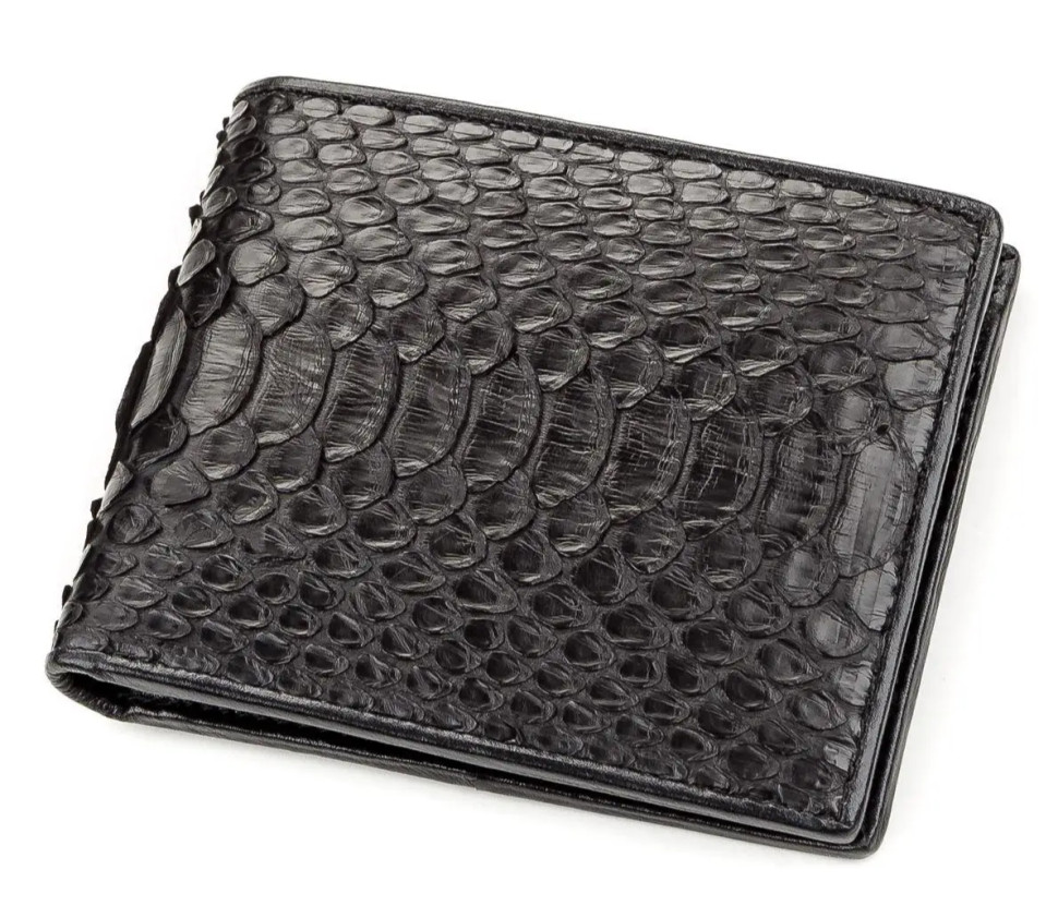Портмоне  узкое из натуральной кожи питона Ekzotic Leather  Черное (snw 68)